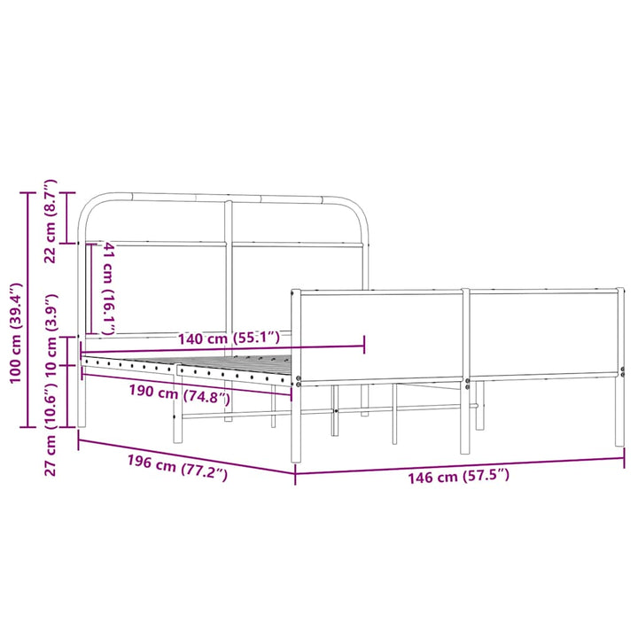 sengeramme 140x190 cm uden madras konstrueret træ sonoma-eg