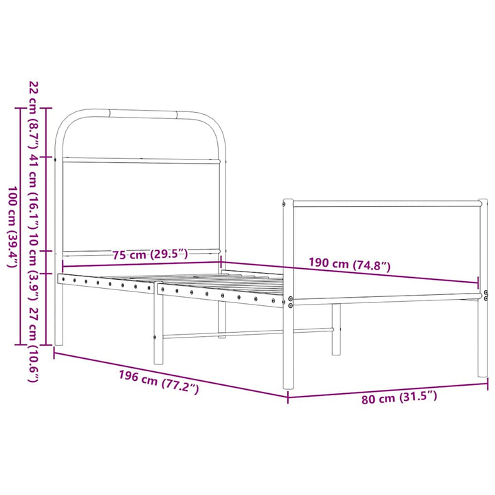 sengeramme 75x190 cm uden madras konstrueret træ brunt eg