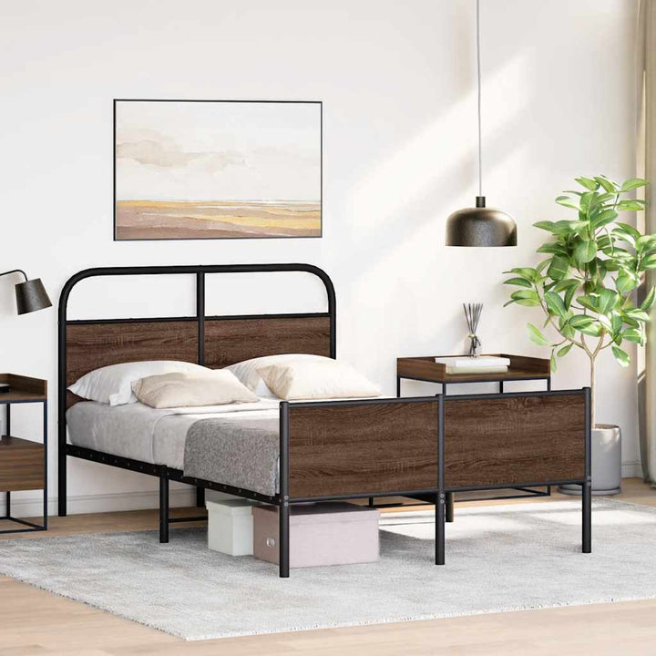 sengeramme 135x190 cm uden madras konstrueret træ brunt eg