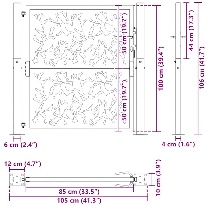 havelåge 105x106 cm stål bladdesign sort