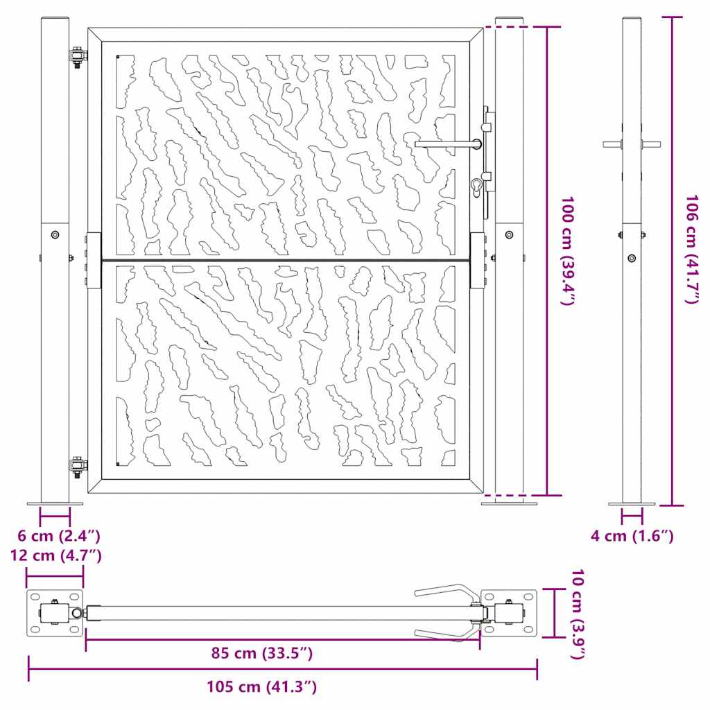 havelåge 105x106 cm stål spor design sort