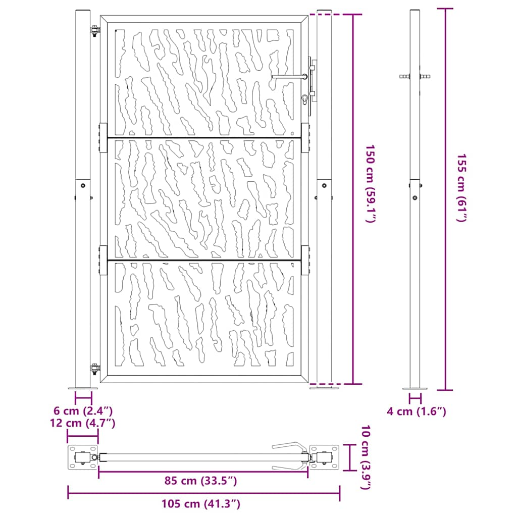 havelåge 105x155 cm cortenstål spor design