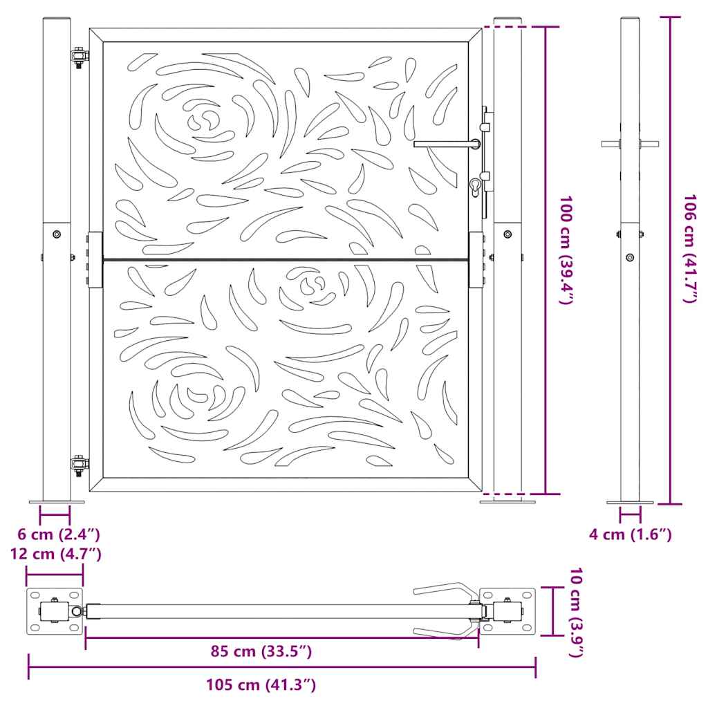 havelåge 105x106 cm stål flamme design sort