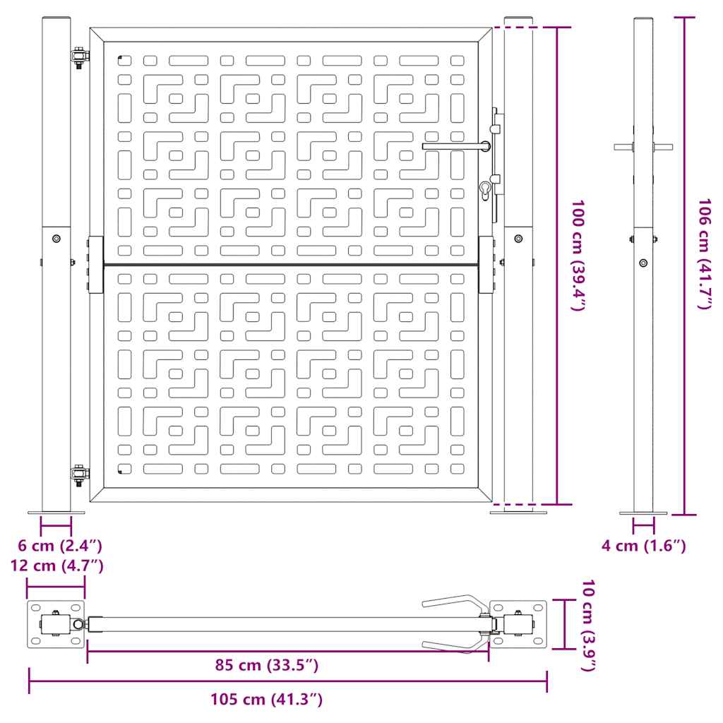 havelåge 105x106 cm stål krydsdesign sort