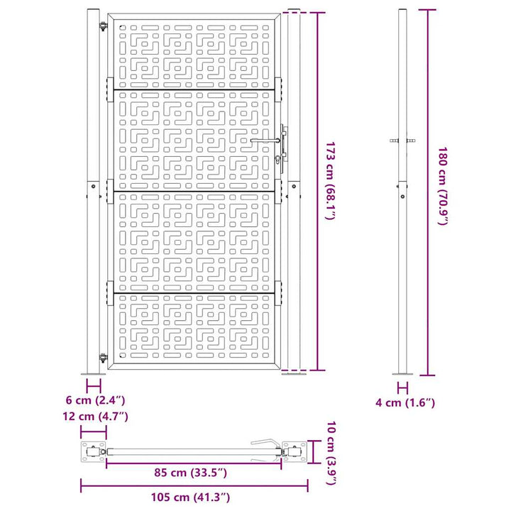 havelåge 105x180 cm cortenstål krydsdesign