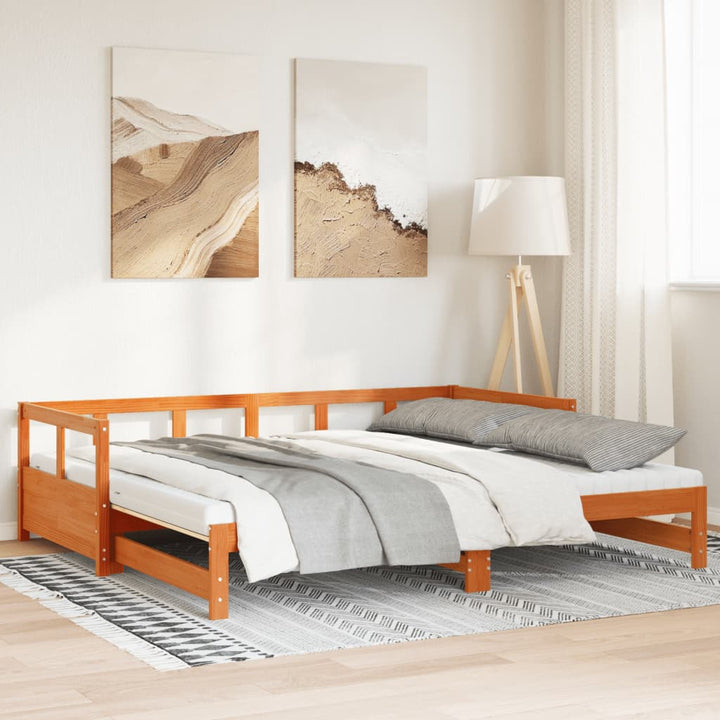 daybed m. udtræk madrasser 80x200cm massivt fyrretræ gyldenbrun