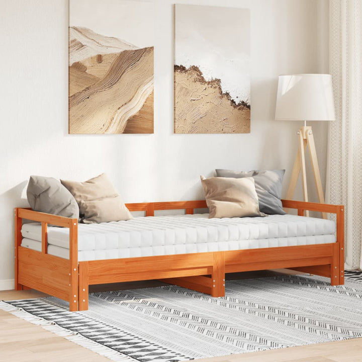 daybed m. udtræk madrasser 90x190cm massivt fyrretræ gyldenbrun