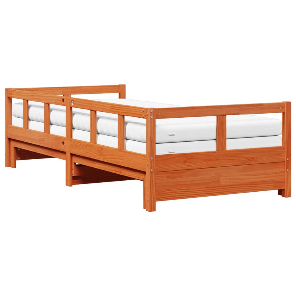 daybed m. udtræk madrasser 90x190cm massivt fyrretræ gyldenbrun