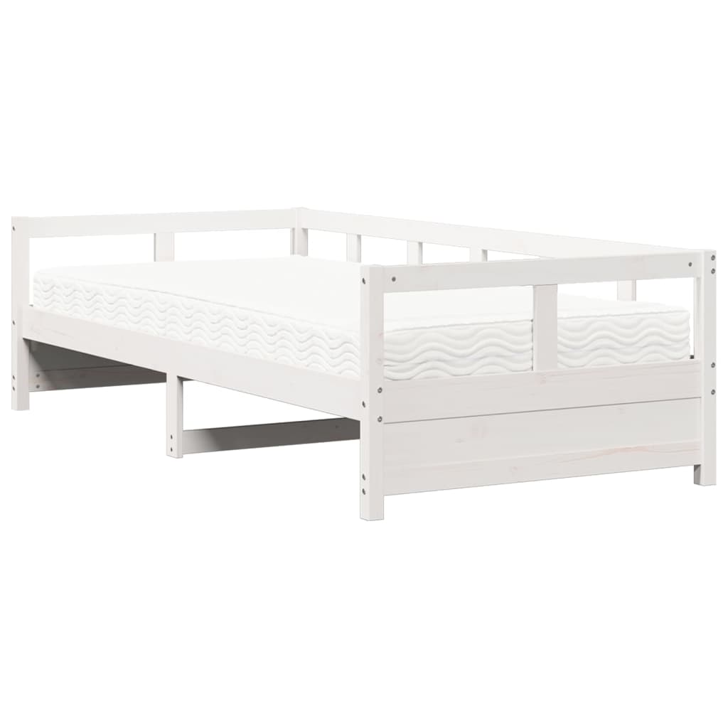 daybed med madras 90x200 cm massivt fyrretræ hvid
