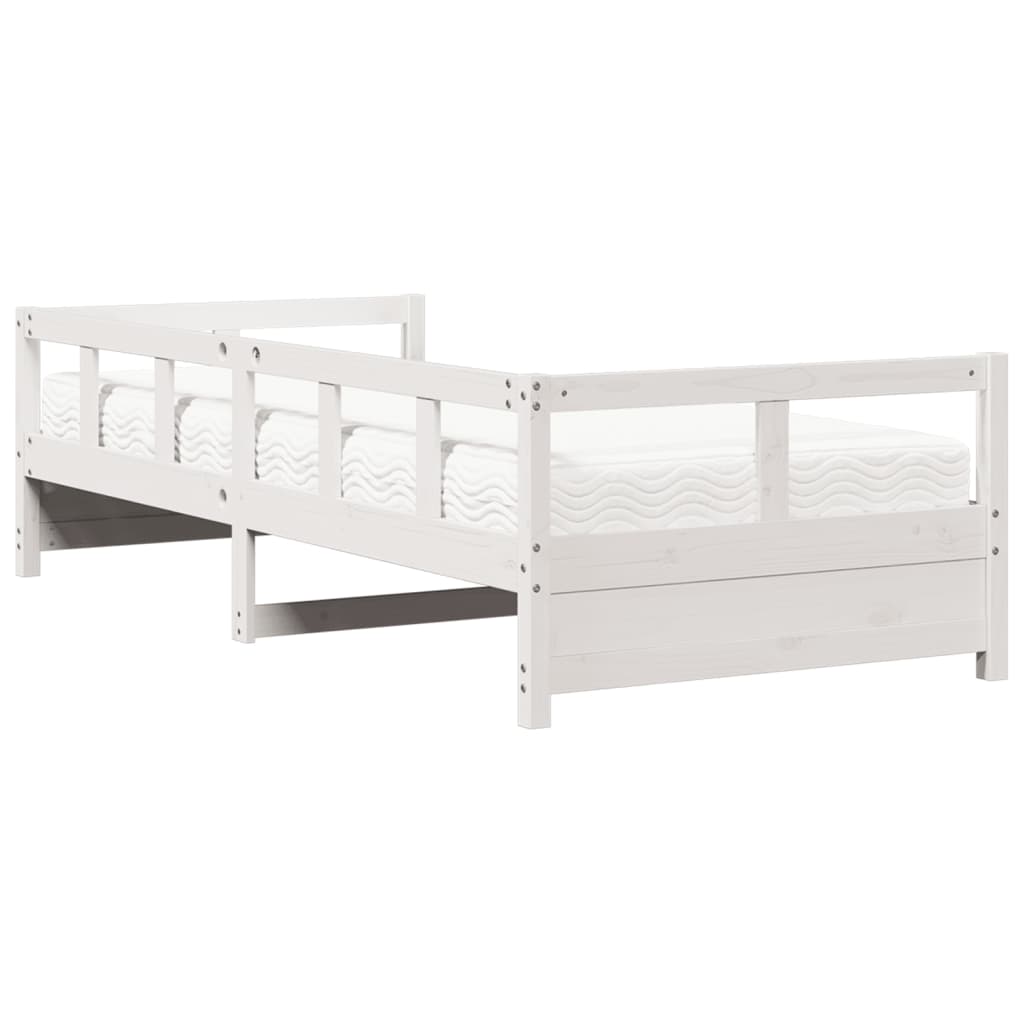 daybed med madras 90x200 cm massivt fyrretræ hvid