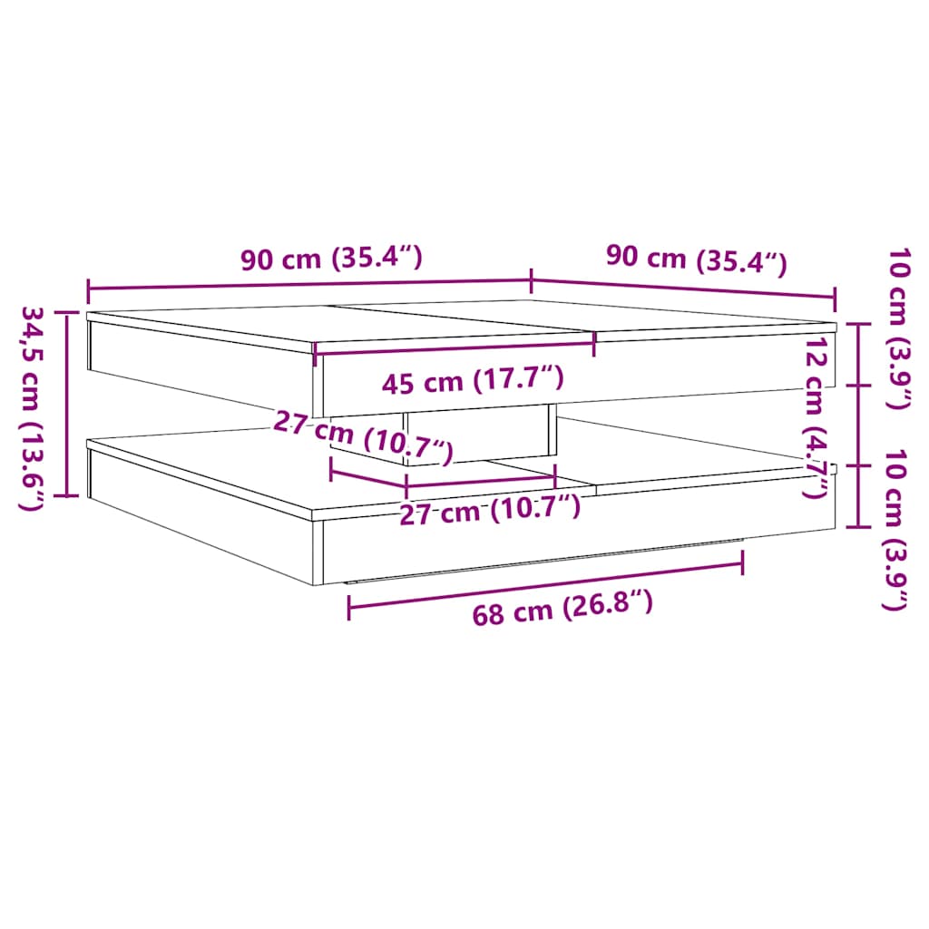 sofabord 360 grader drejeligt 90x90x34,5 cm hvid