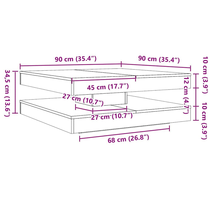 sofabord 360 grader drejeligt 90x90x34,5 cm hvid