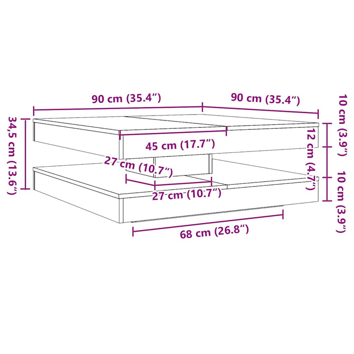 sofabord 360 grader drejeligt 90x90x34,5 cm sonoma-eg