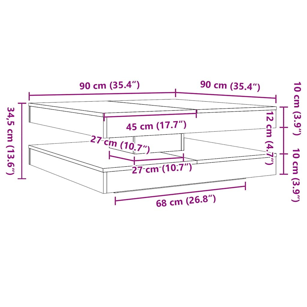 sofabord 360 grader drejeligt 90x90x34,5 cm sonoma-eg