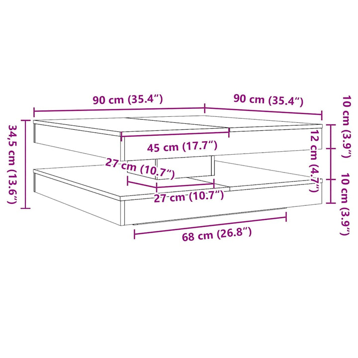 sofabord 360 grader drejeligt 90x90x34,5 cm sonoma-eg