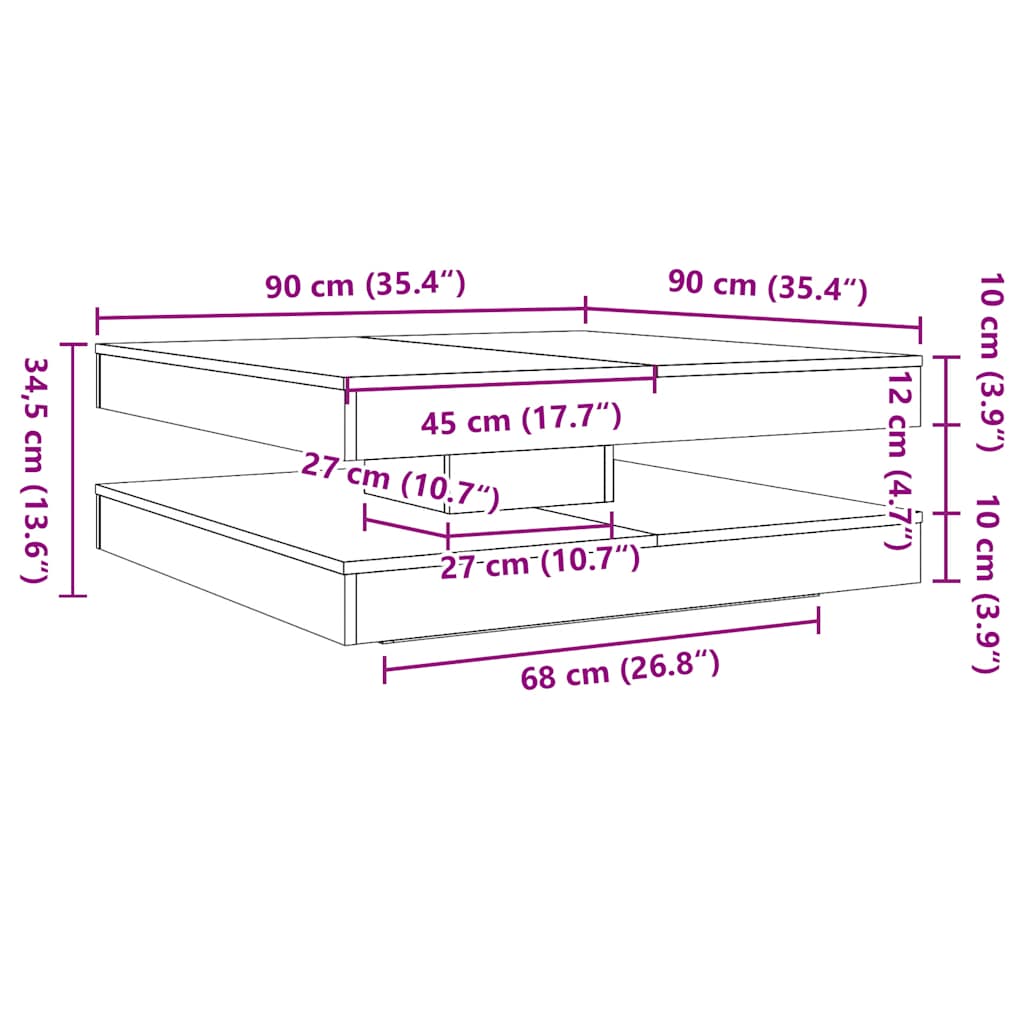 sofabord 360 grader drejeligt 90x90x34,5 cm kunsteg