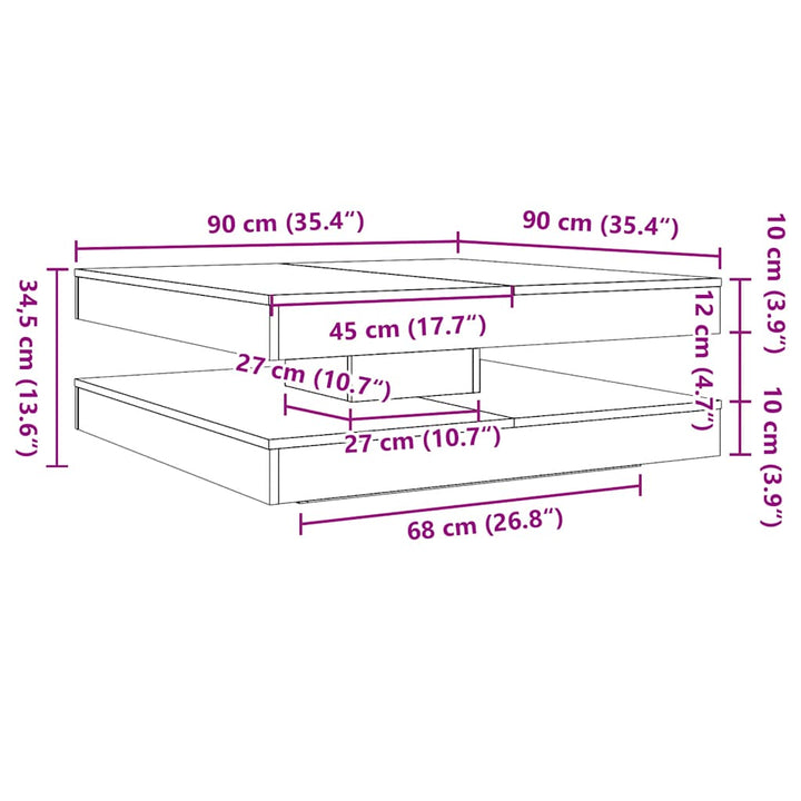sofabord 360 grader drejeligt 90x90x34,5 cm kunsteg