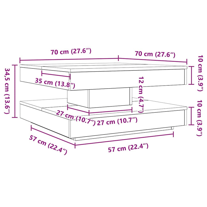 sofabord 360 grader drejeligt 70x70x34,5 cm kunsteg