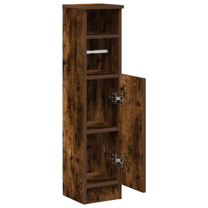 badeværelsesskab med rulleholder 20,5x22x90 cm røget egetræ
