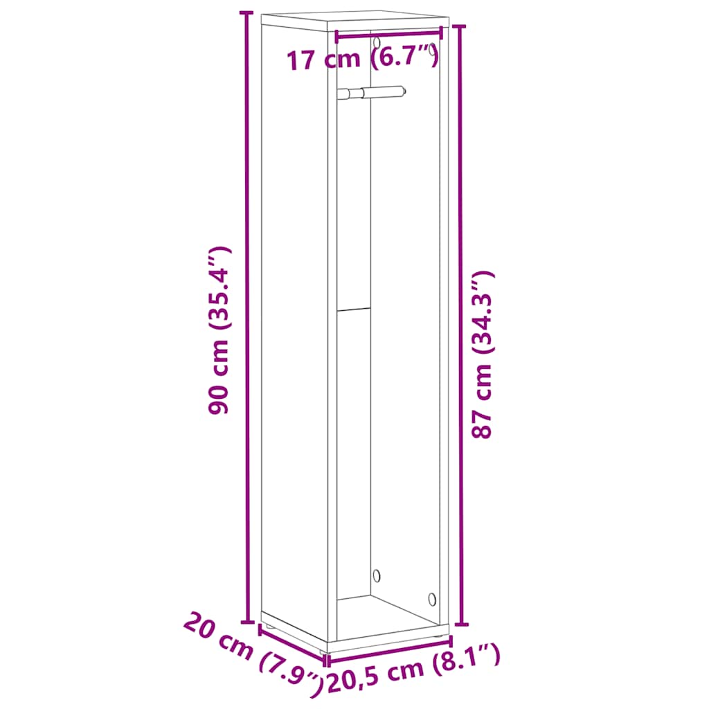 badeværelsesskab med rulleholder 20,5x20x90 cm sort
