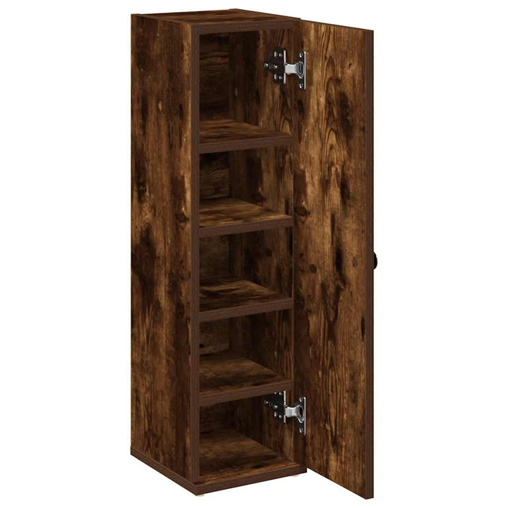 badeværelsesskab med rulleholder 20,5x22x72 cm røget egetræ