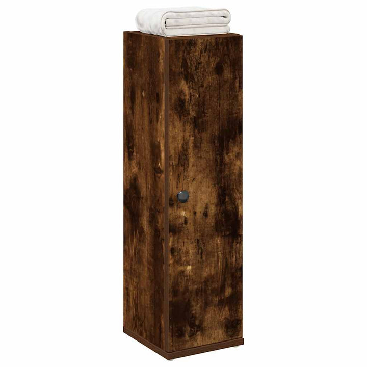 badeværelsesskab med rulleholder 20,5x22x72 cm røget egetræ