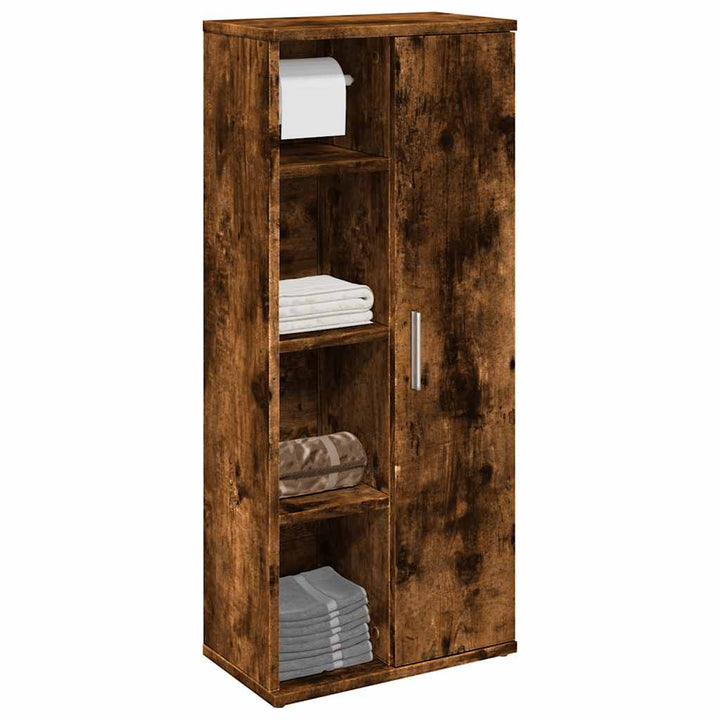badeværelsesskab med rulleholder 39x22x90 cm røget egetræ
