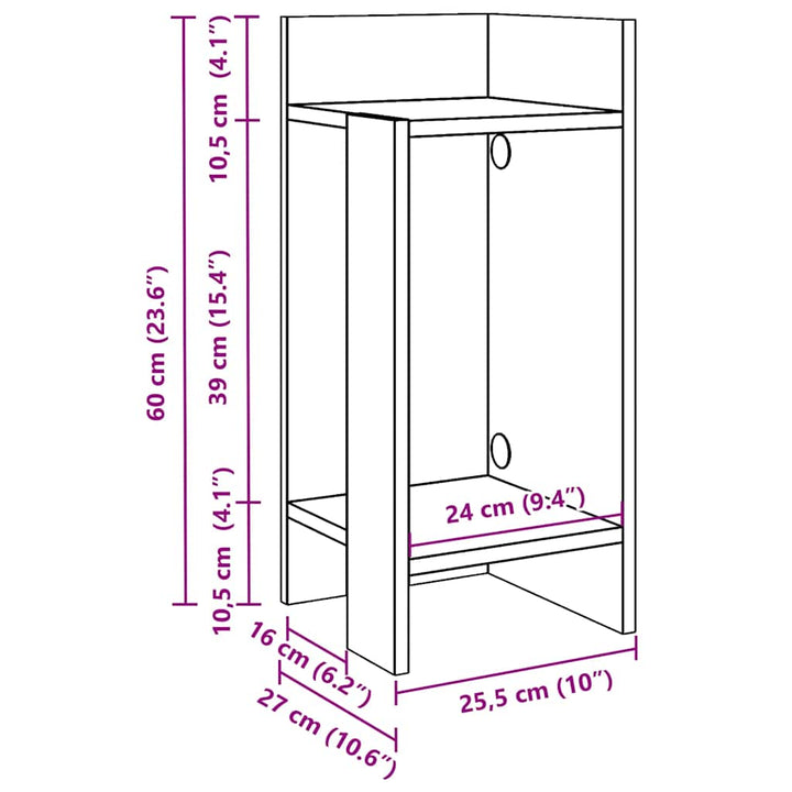 Sideborde 2 stk med reol hvid 25,5x27x60 cm