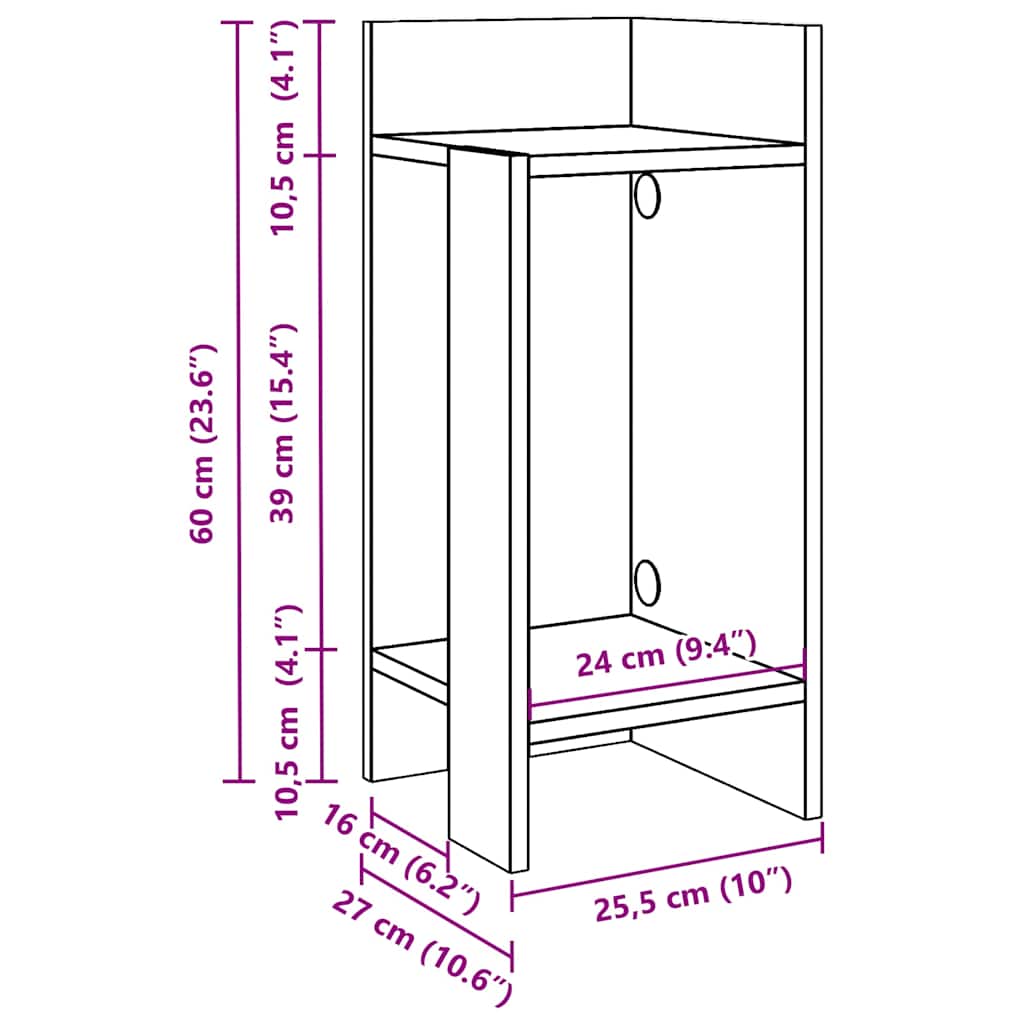 Sideborde 2 stk med reol sonoma 25,5x27x60 cm
