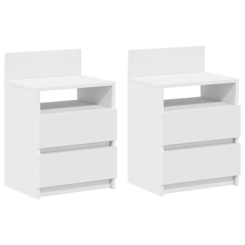 sengeborde 2 stk. med 2 skuffer 40x33x60 cm hvid
