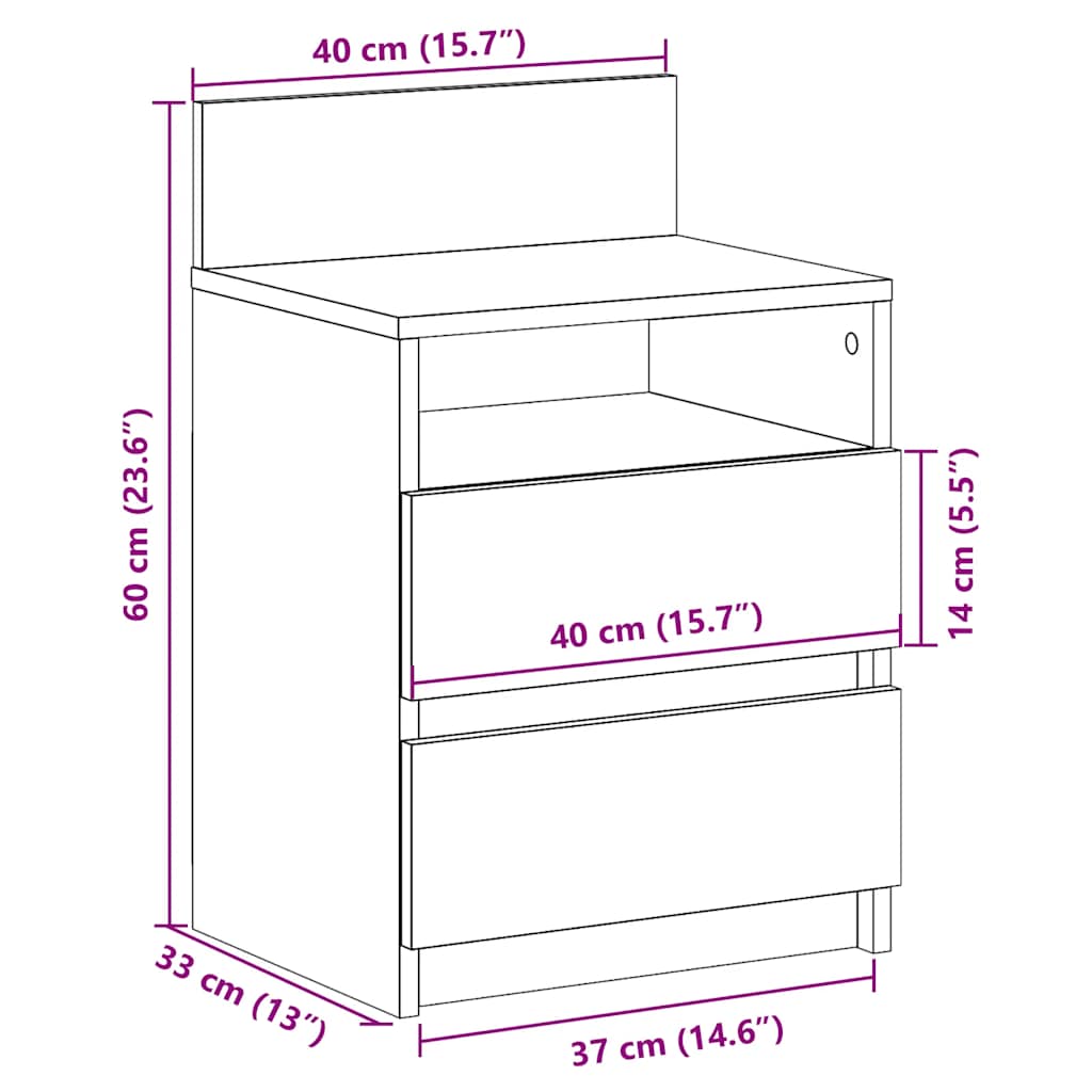 sengebord med 2 skuffer 40x33x60 cm sort