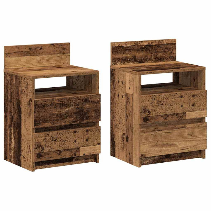 sengeborde 2 stk. med 2 skuffer 40x33x60 cm antikt træ