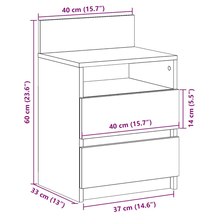 sengeborde 2 stk. med 2 skuffer 40x33x60 cm antikt træ