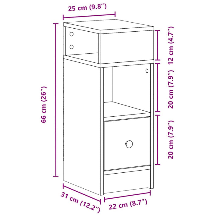 sengeborde 2 stk. med skuffe 25x31x66 cm hvid