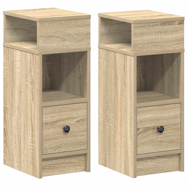 sengeborde 2 stk. med skuffe 25x31x66 cm sonoma-eg