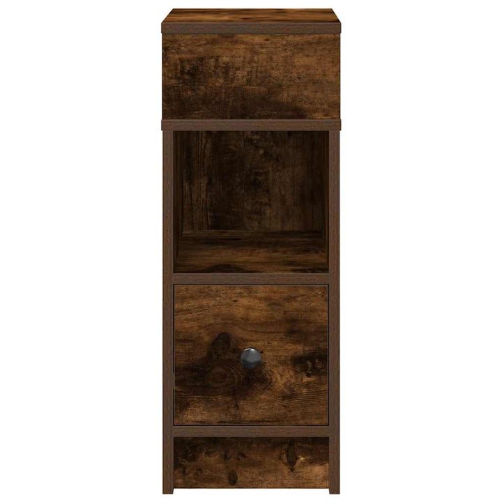 sengeborde 2 stk. med skuffe røget egetræsfarve 25x31x66 cm