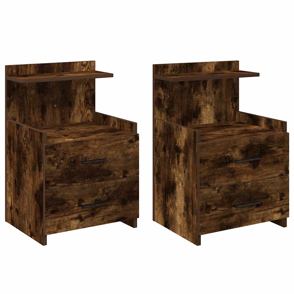 sengeborde 2 stk. med 2 skuffer røget eg 40x36,5x62 cm