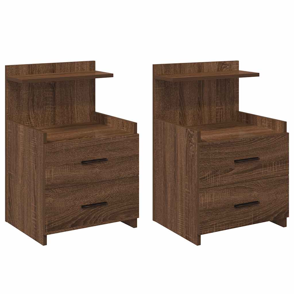 sengeborde 2 stk. med 2 skuffer brun eg 40x36,5x62 cm