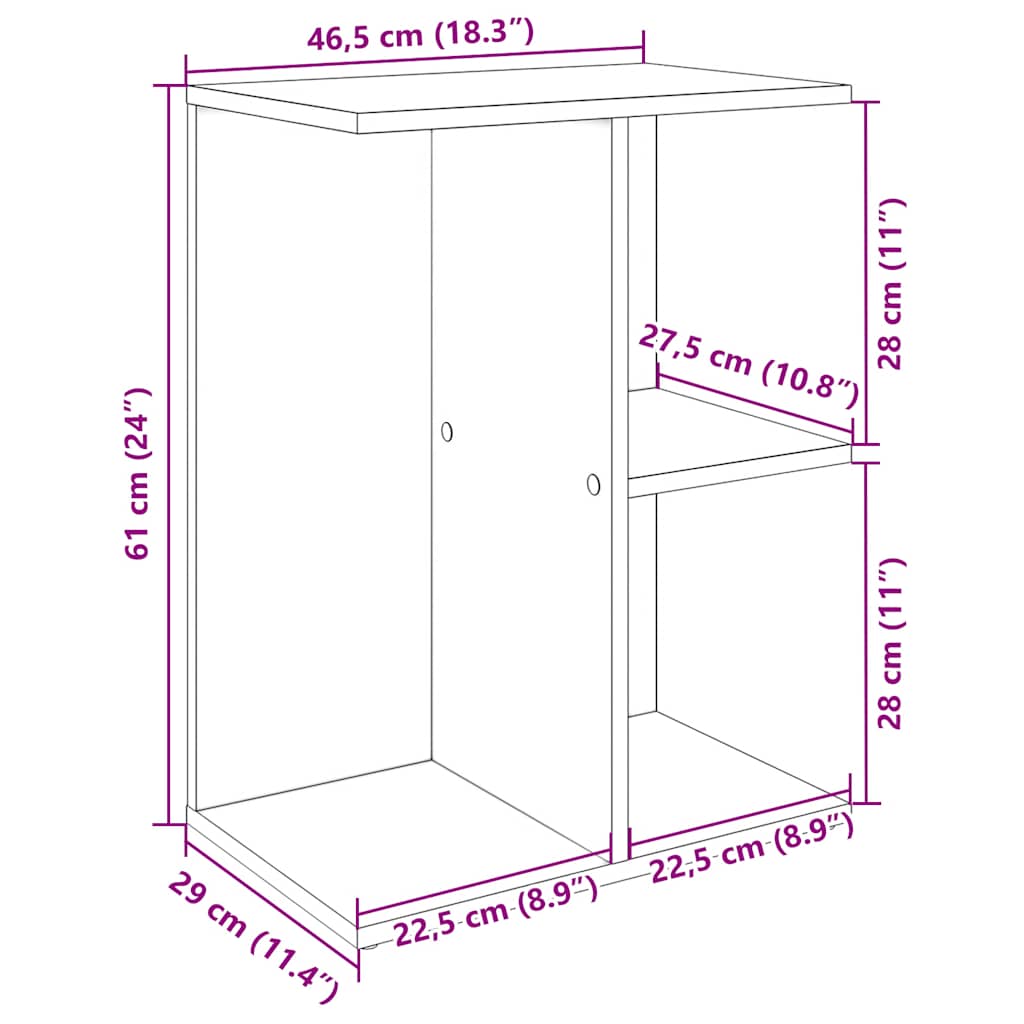 sengebord 46,5x29x61 cm konstrueret træ sort-eg