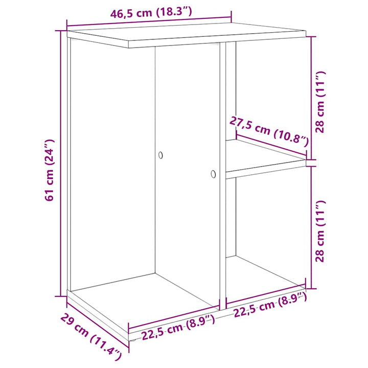 sengebord 46,5x29x61 cm konstrueret træ brun egetræsfarve
