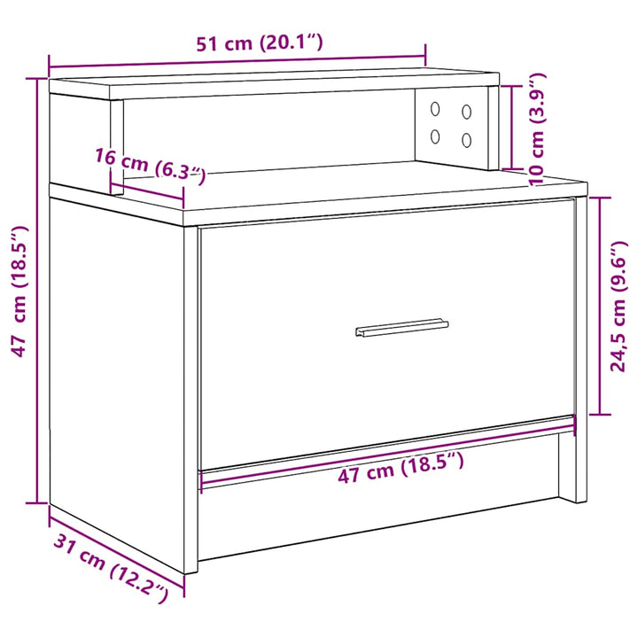 sengeborde med skuffe 2 stk. 51x31x47 cm hvid