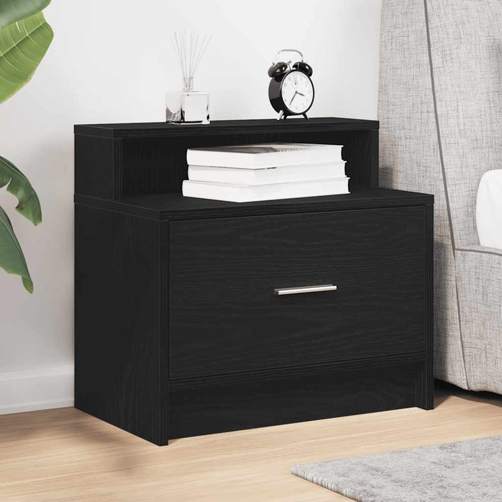 sengebord med skuffe 51x31x47 cm sort-eg