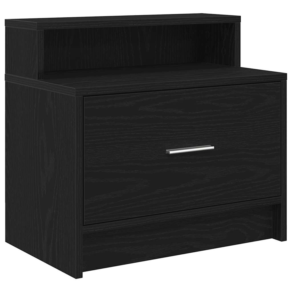 sengeborde med skuffe 2 stk. 51x31x47 cm sort-eg
