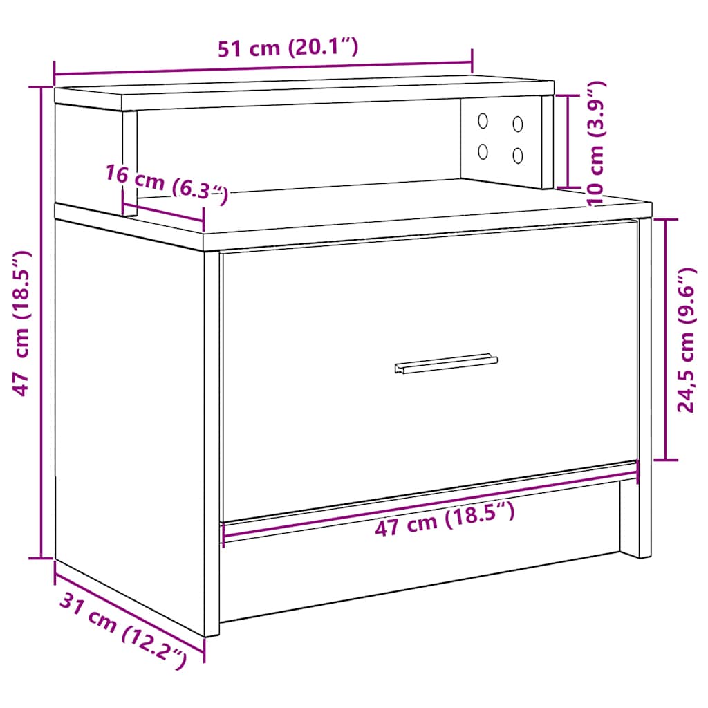 sengeborde med skuffe 2 stk. 51x31x47 cm sort-eg