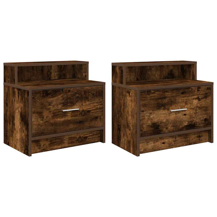 sengeborde med skuffe 2 stk. 51x31x47 cm røget egetræsfarve