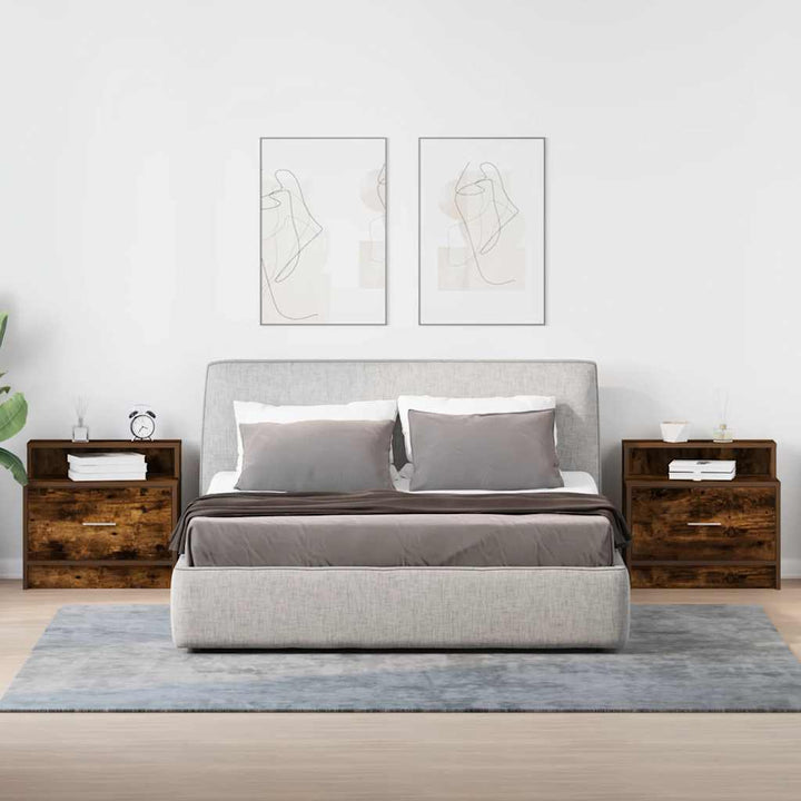 sengeborde med skuffe 2 stk. 51x31x47 cm røget egetræsfarve