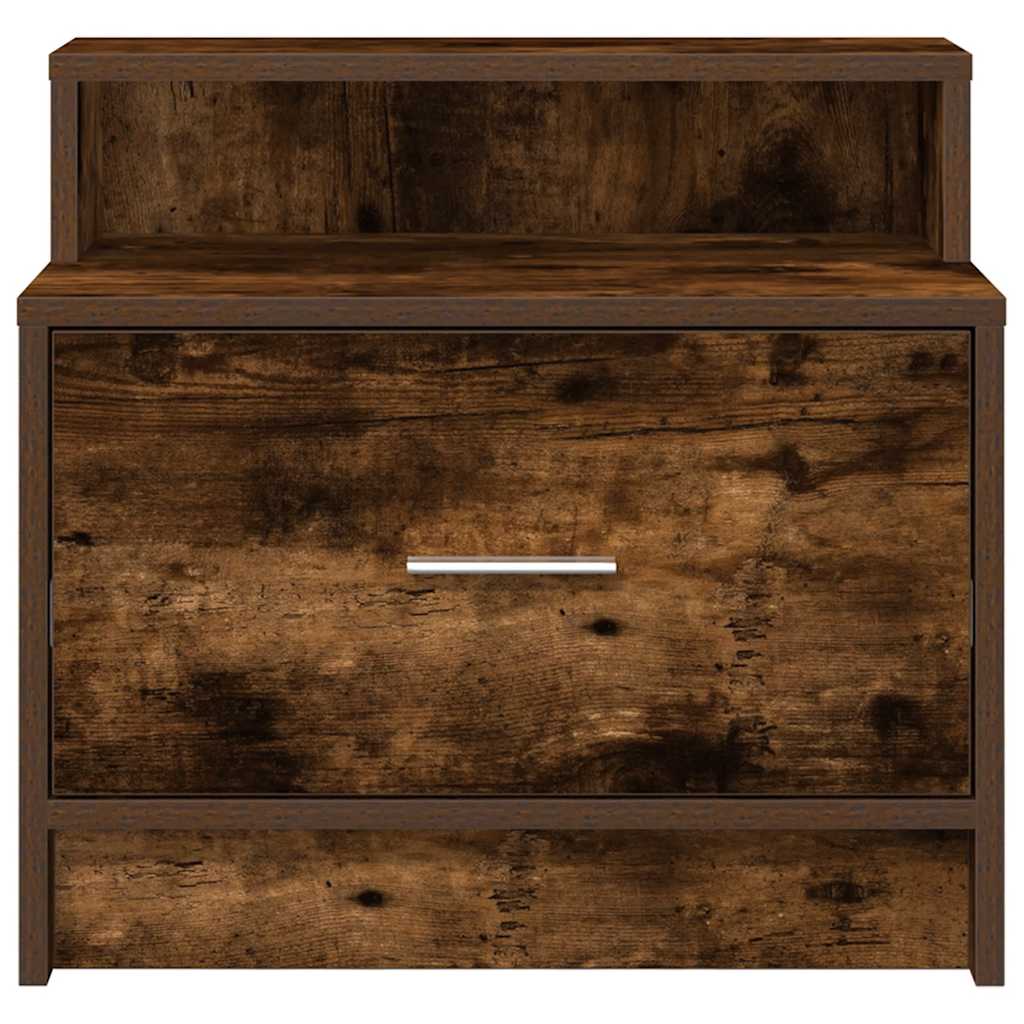 sengeborde med skuffe 2 stk. 51x31x47 cm røget egetræsfarve