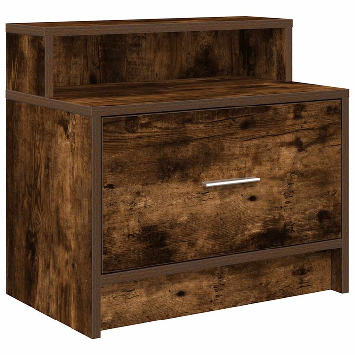 sengeborde med skuffe 2 stk. 51x31x47 cm røget egetræsfarve
