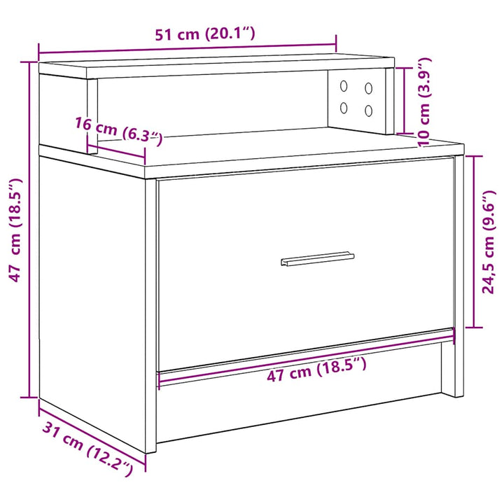 sengeborde med skuffe 2 stk. 51x31x47 cm røget egetræsfarve