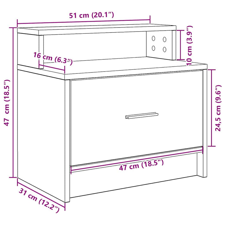 sengeborde med skuffe 2 stk. 51x31x47 cm antikt træ